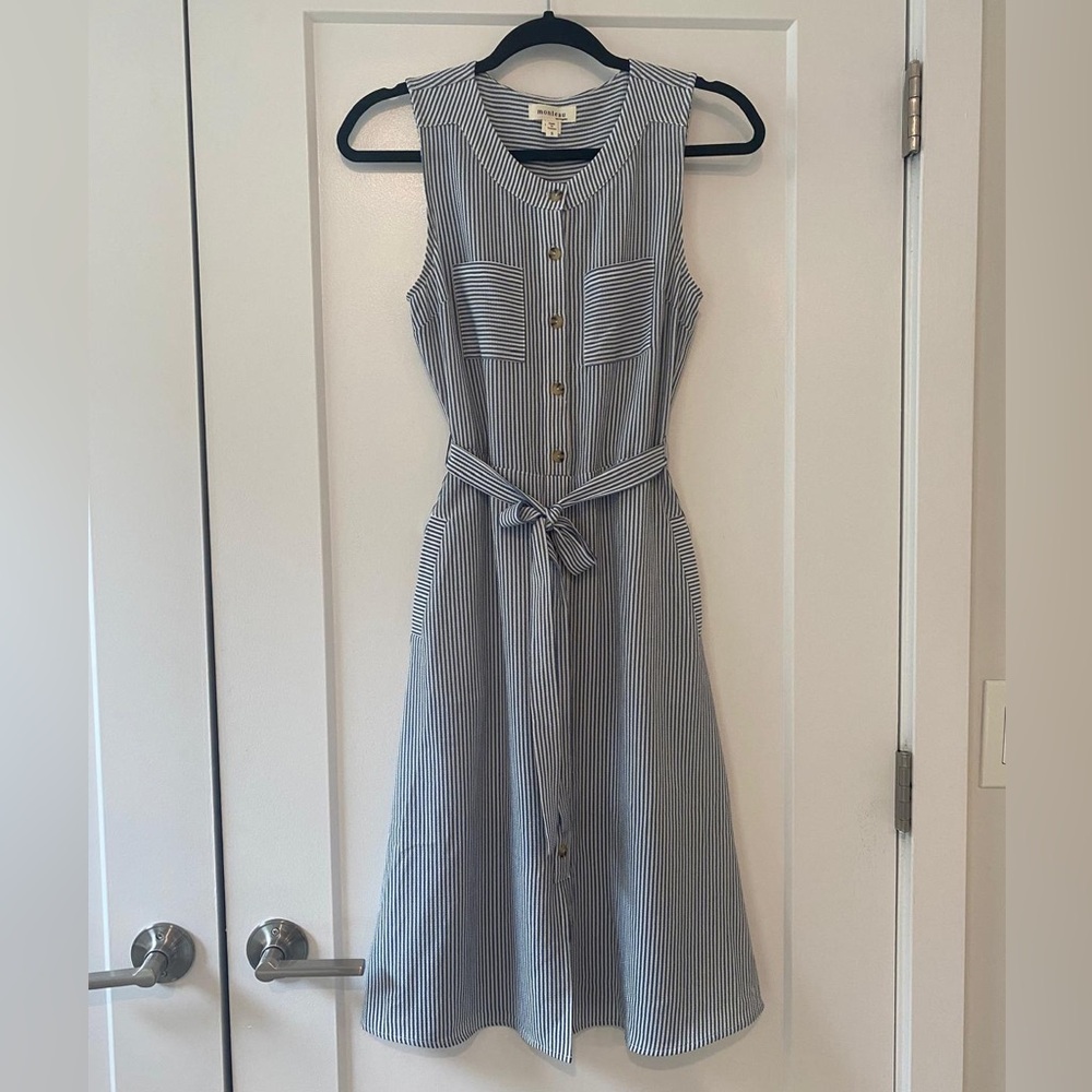Monteau | Blue and White Striped Midi Dress